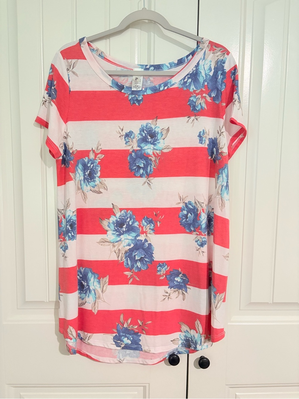Women’s Coral Stripe Tunic with Blue Floral Print